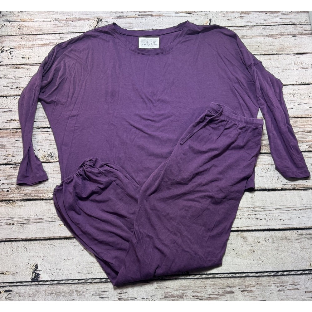 The Cat's Pajamas L Long Sleeve Pants Pima Cotton Pajama Set Purple